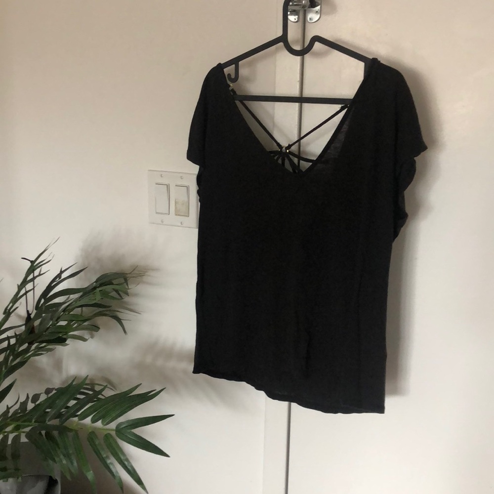 HM Black linen shirt gold detail Sz M